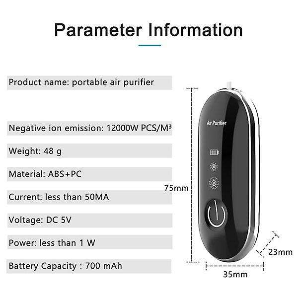 2PCS Car Hanging Neck Air Purifier Stylish Personal Wearable Portable Negative Ion Air Purifier,Blac
