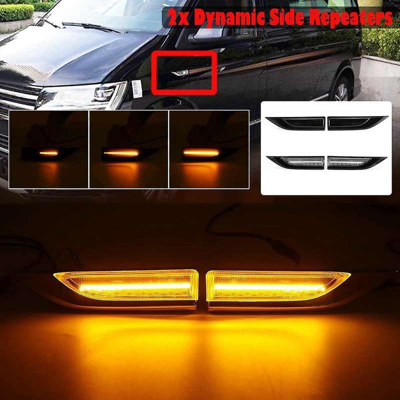 2Pcs Car LED Dynamic Side Marker Lights Turn Signal Light Blinker for Transporter T6 MK4 Clear