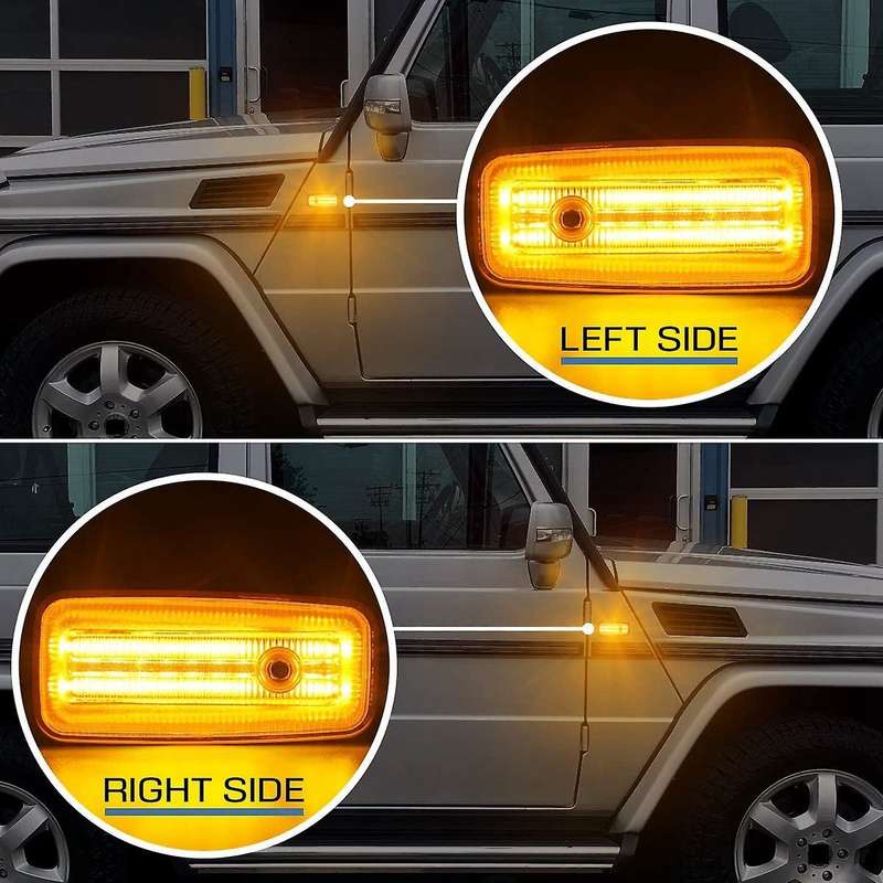 2Pcs Car LED Side Marker Light Assembly Turn Signal Lamps for W463 G-Class 1986-2002 (Clear Lens)