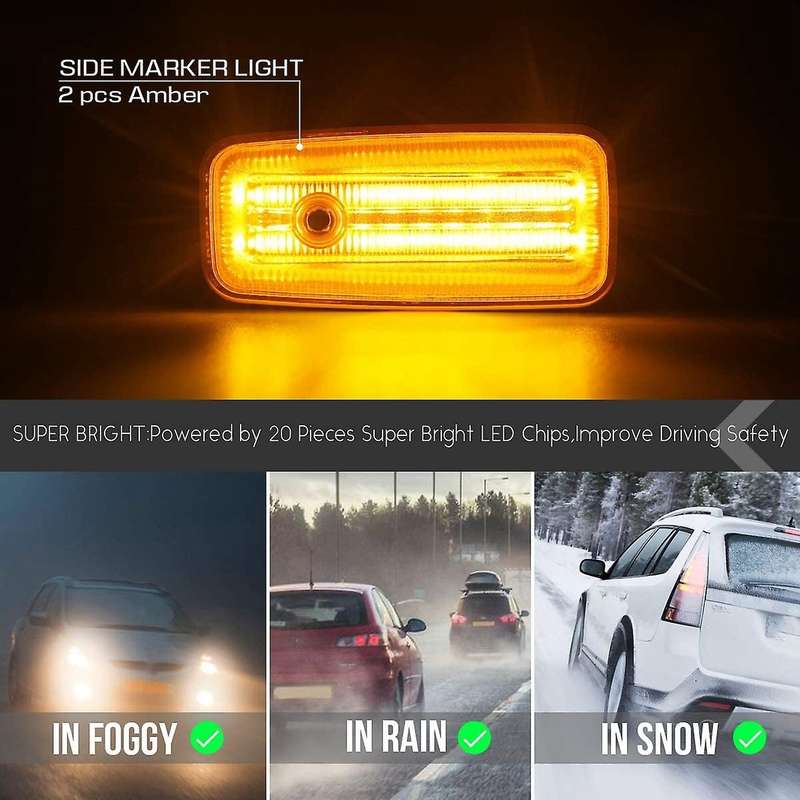 2Pcs Car LED Side Marker Light Assembly Turn Signal Lamps for W463 G-Class 1986-2002 (Clear Lens)