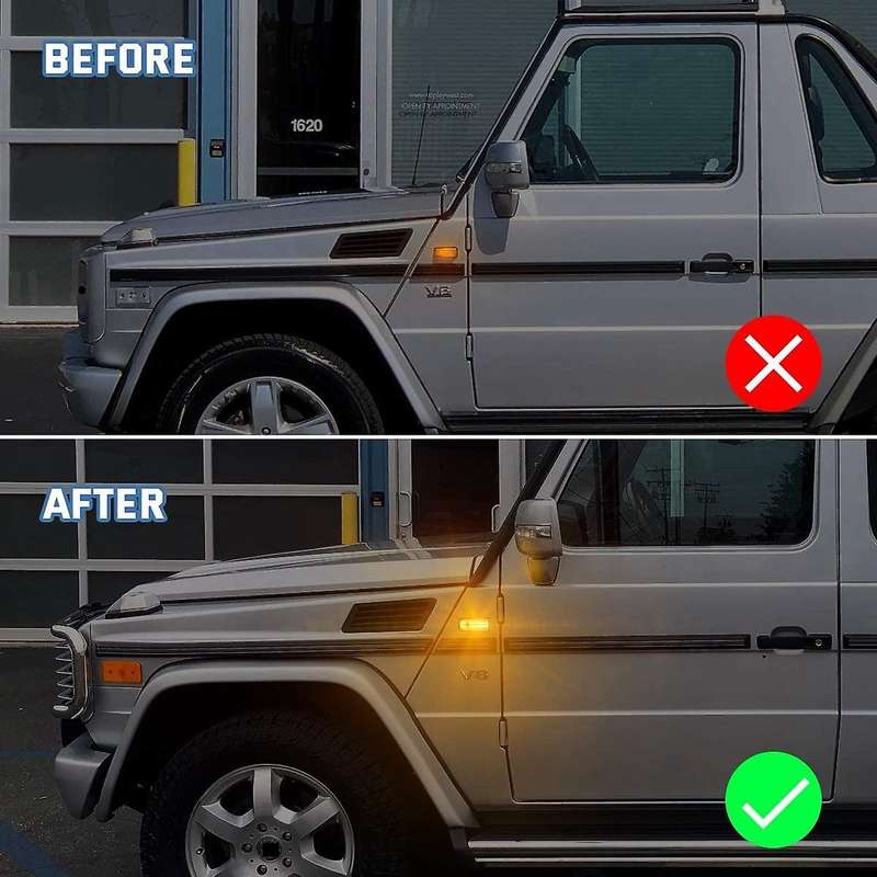 2Pcs Car LED Side Marker Light Assembly Turn Signal Lamps for W463 G-Class 1986-2002 (Clear Lens)
