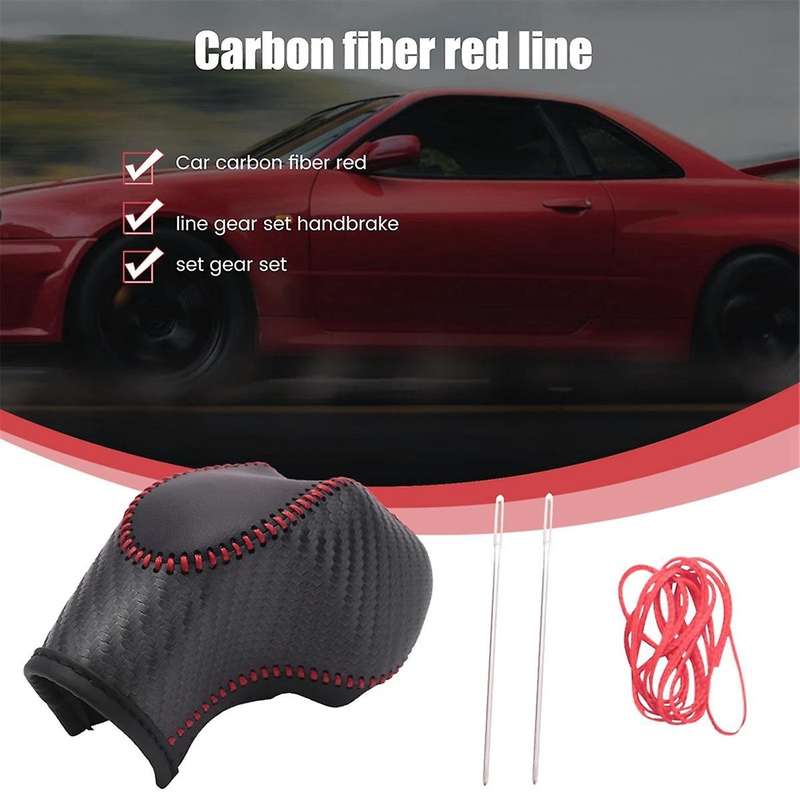 2pcs Car Pu Carbon Look Red Gear Shift Knob Cover for Ecosport Escape / /c-max Energi Wagon / Fiest