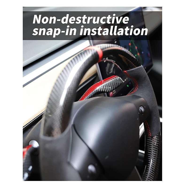 2PCS Car Real Carbon Fiber Steering Rod Decorative Cover Gear Shift Lever Cover for Model 3/Y 2016-2