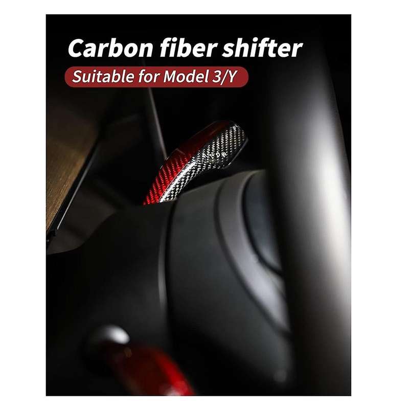 2PCS Car Real Carbon Fiber Steering Rod Decorative Cover Gear Shift Lever Cover for Model 3/Y 2016-2