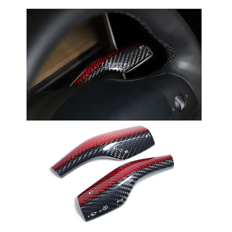 2PCS Car Real Carbon Fiber Steering Rod Decorative Cover Gear Shift Lever Cover for Model 3/Y 2016-2
