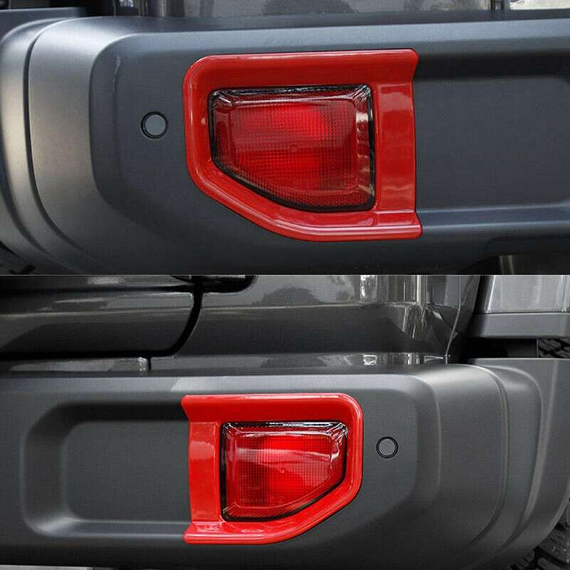 2Pcs Car Red Rear Fog Light Lamp Frame Trim Fit for Wrangler JL 2018-2020