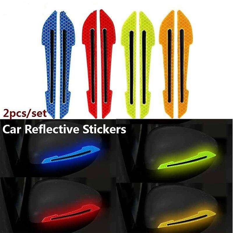 2Pcs Car Safety Warning Reflective Stickers Rearview Mirror Reflective Stickers Door Anti-Collision