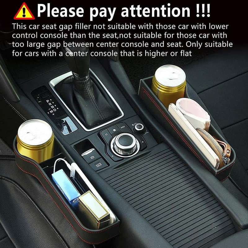2Pcs Car Seat Space Filler PU Leather Seat Console Organizer Seat Storage Slot Box