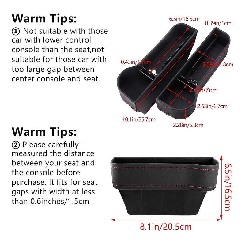2Pcs Car Seat Space Filler PU Leather Seat Console Organizer Seat Storage Slot Box