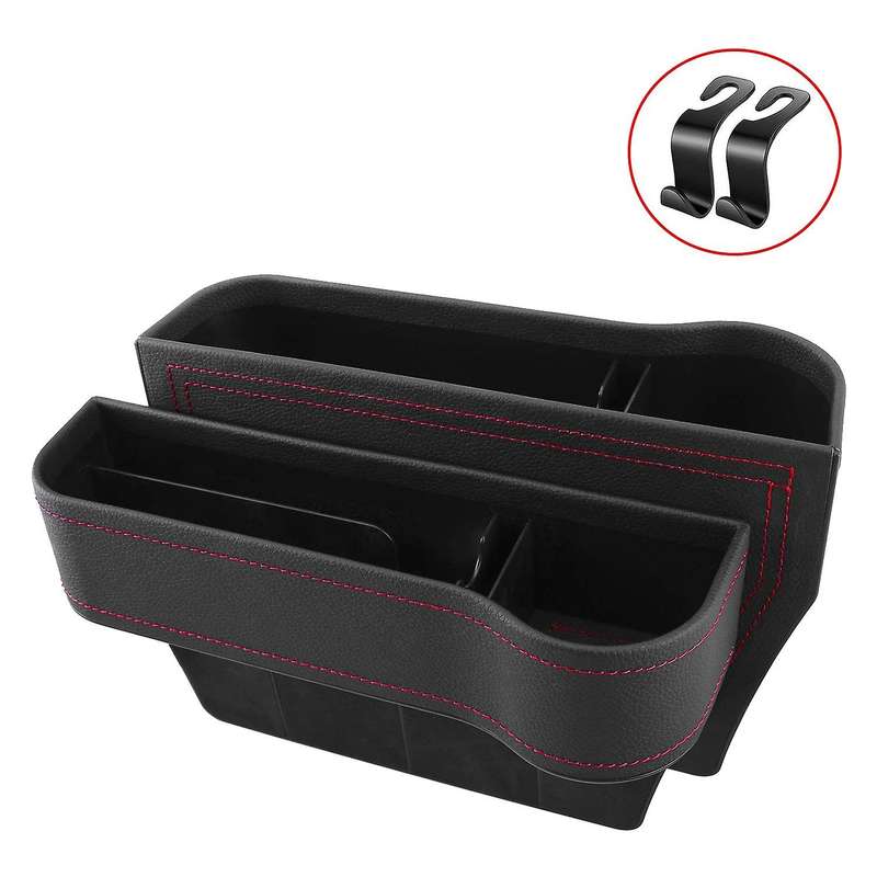 2Pcs Car Seat Space Filler PU Leather Seat Console Organizer Seat Storage Slot Box