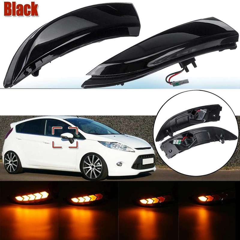2PCS Car Turn Signal Light Modificated Rearview Mirror Turn Light for Fiesta 2008-2018 Black
