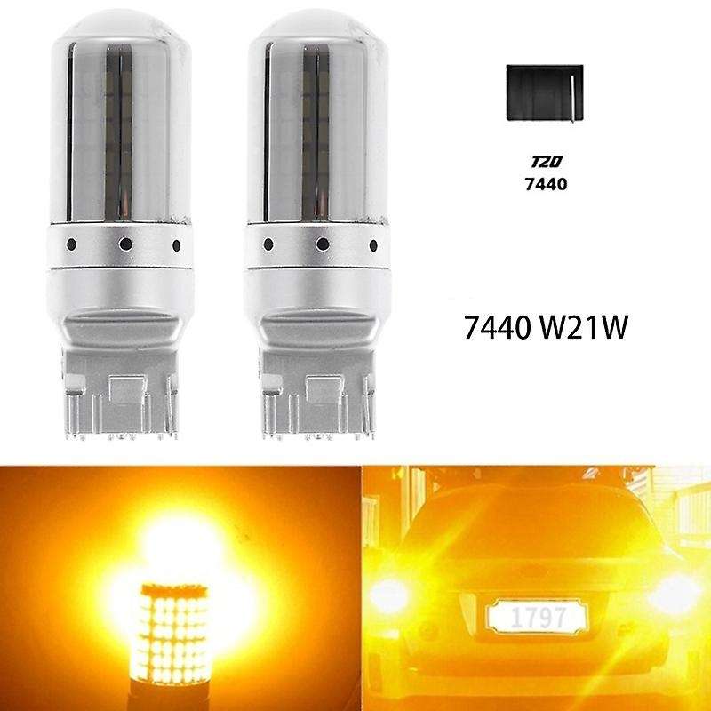 2Pcs Car Turn Signal Lights Brake Lamp with 144 SMD 3014 LED Lamp Bead Error Free No Flash 7440 T20