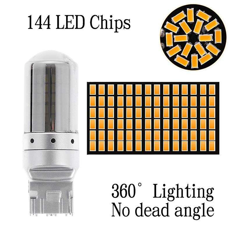 2Pcs Car Turn Signal Lights Brake Lamp with 144 SMD 3014 LED Lamp Bead Error Free No Flash 7440 T20