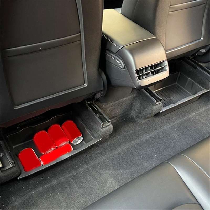 2pcs Car Under Seats Storage Lower Boxes Organizer Trays Case Drawer Box Tpe for Model Y Stowing Tid