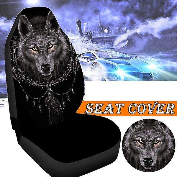 2Pcs Car Universal 3D Wolf Printed Car Seat Cover Seat Cushion Protector Cover for Car SUV