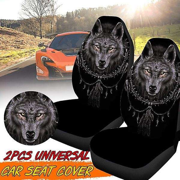 2Pcs Car Universal 3D Wolf Printed Car Seat Cover Seat Cushion Protector Cover for Car SUV