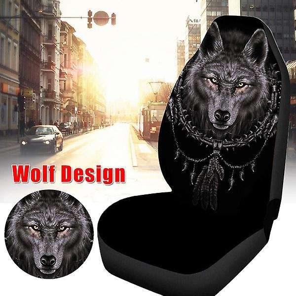 2Pcs Car Universal 3D Wolf Printed Car Seat Cover Seat Cushion Protector Cover for Car SUV