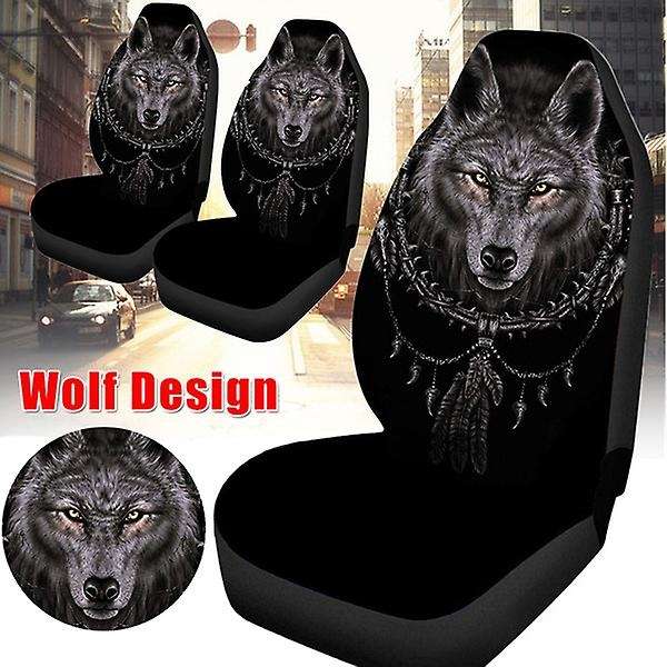 2Pcs Car Universal 3D Wolf Printed Car Seat Cover Seat Cushion Protector Cover for Car SUV