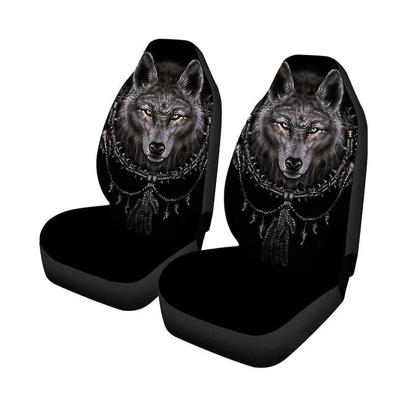 2Pcs Car Universal 3D Wolf Printed Car Seat Cover Seat Cushion Protector Cover for Car SUV