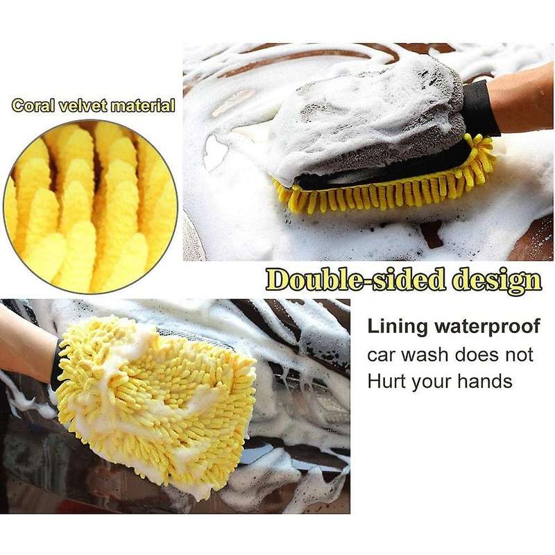 2Pcs Car Wash Mitt Glove Microfiber Anti-Scratch Double Sided Cleaning Gloves Sets Soft Versatile Cl