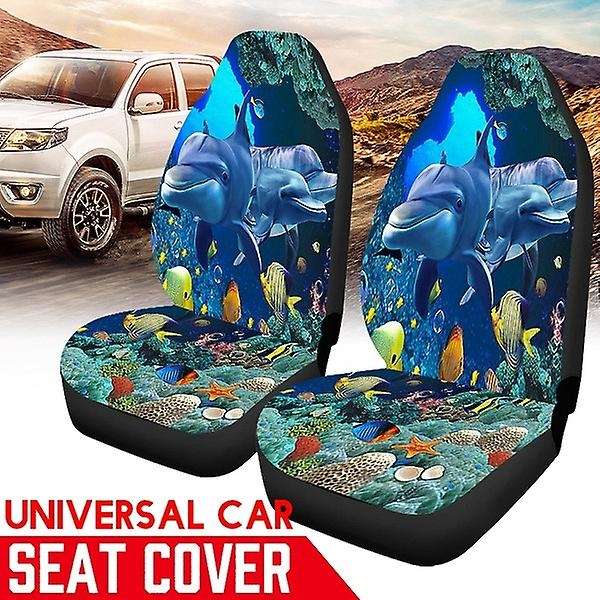 2Pcs Car Universal Underwater World Fish Printed Car Seat Cover Seat Cushion Protector Cover for Car