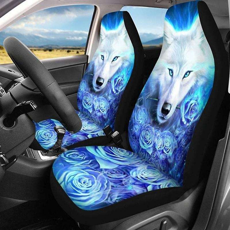 2Pcs Car Universal Rose Wolf Printed Car Seat Cover Seat Cushion Protector Cover for Car SUV