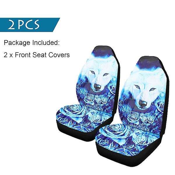 2Pcs Car Universal Rose Wolf Printed Car Seat Cover Seat Cushion Protector Cover for Car SUV