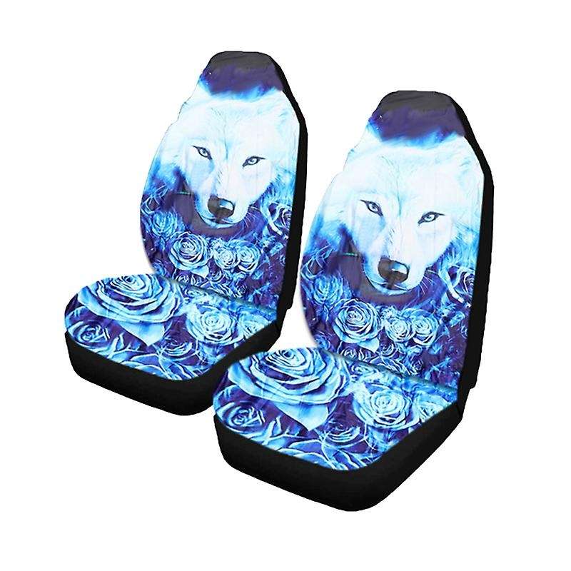 2Pcs Car Universal Rose Wolf Printed Car Seat Cover Seat Cushion Protector Cover for Car SUV