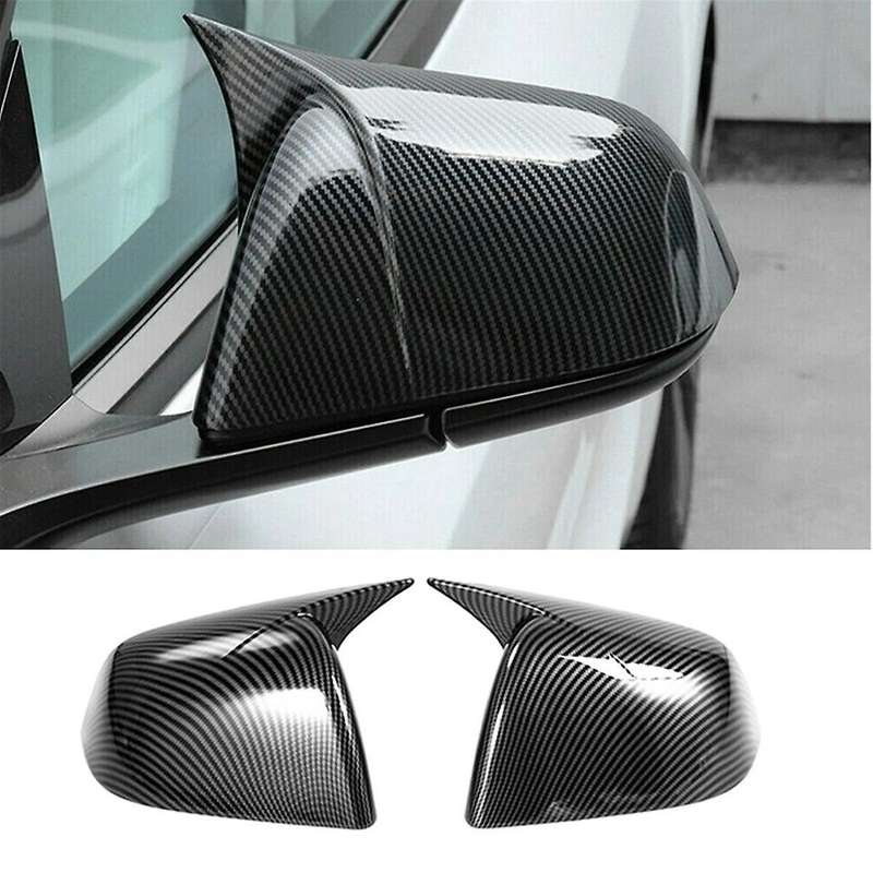2pcs Carbon Fiber Black Car Horn Style Rearview Side Mirror Cover Caps for Model Y 2021 2022