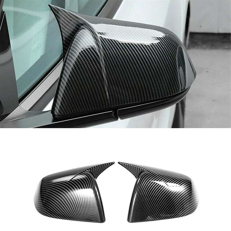 2pcs Carbon Fiber Black Car Horn Style Rearview Side Mirror Cover Caps for Model Y 2021 2022