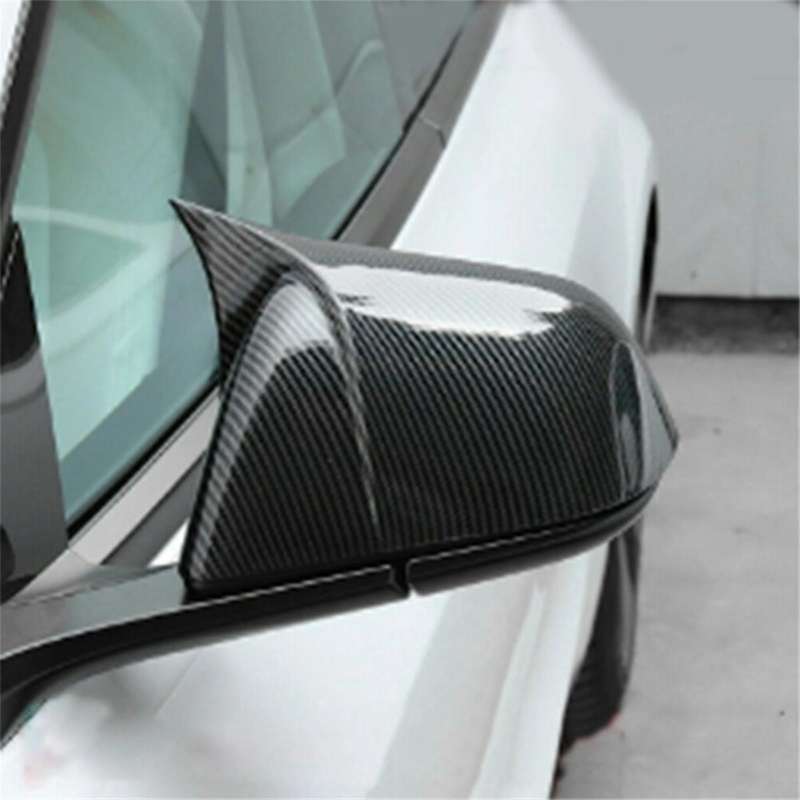 2pcs Carbon Fiber Black Car Horn Style Rearview Side Mirror Cover Caps for Model Y 2021 2022