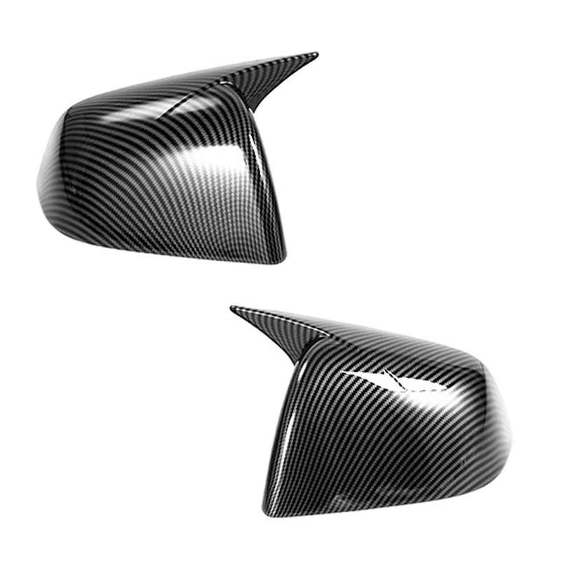 2pcs Carbon Fiber Black Car Horn Style Rearview Side Mirror Cover Caps for Model Y 2021 2022