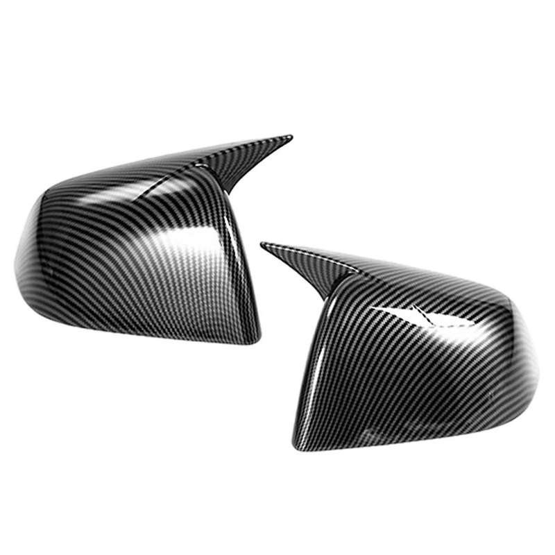 2pcs Carbon Fiber Black Car Horn Style Rearview Side Mirror Cover Caps for Model Y 2021 2022