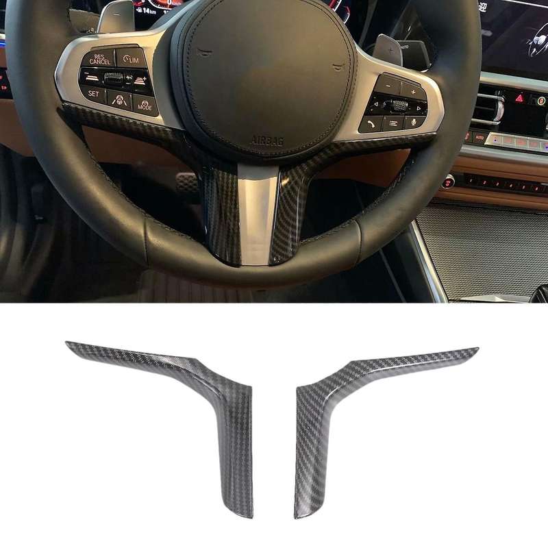 2Pcs Carbon Fiber ABS Steering Wheel Frame Cover Trim for 3 Series G20 G21 G28 2019 2020