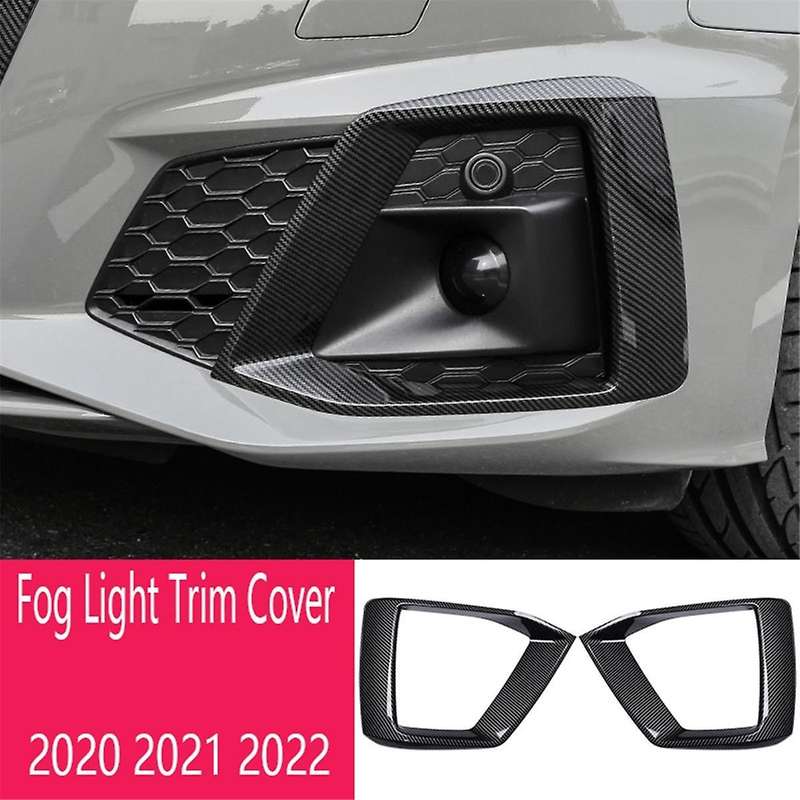 2pcs Carbon Fiber Car Front Bumper Fog Light Lamp Black Trim Cover Frame Lid Cap Hood for A5 S5 2020