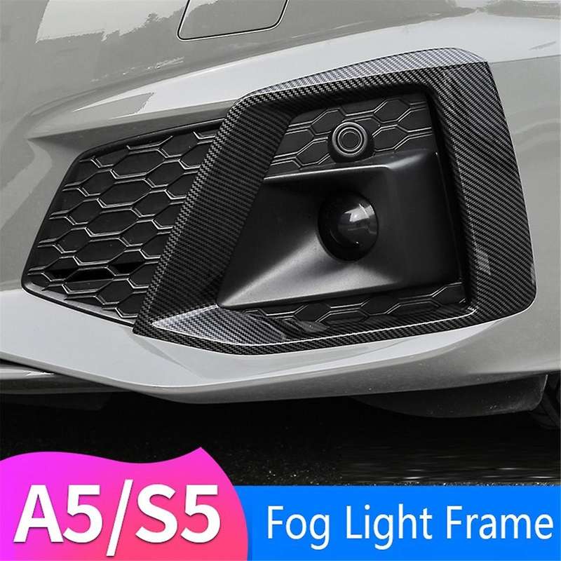 2pcs Carbon Fiber Car Front Bumper Fog Light Lamp Black Trim Cover Frame Lid Cap Hood for A5 S5 2020