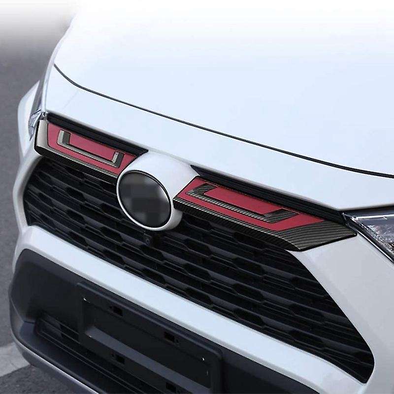 2PCS Carbon Fiber Red Car Front Hood Grill Cover Bonnet Trim Decorative Strip Grille Cover for 2019-
