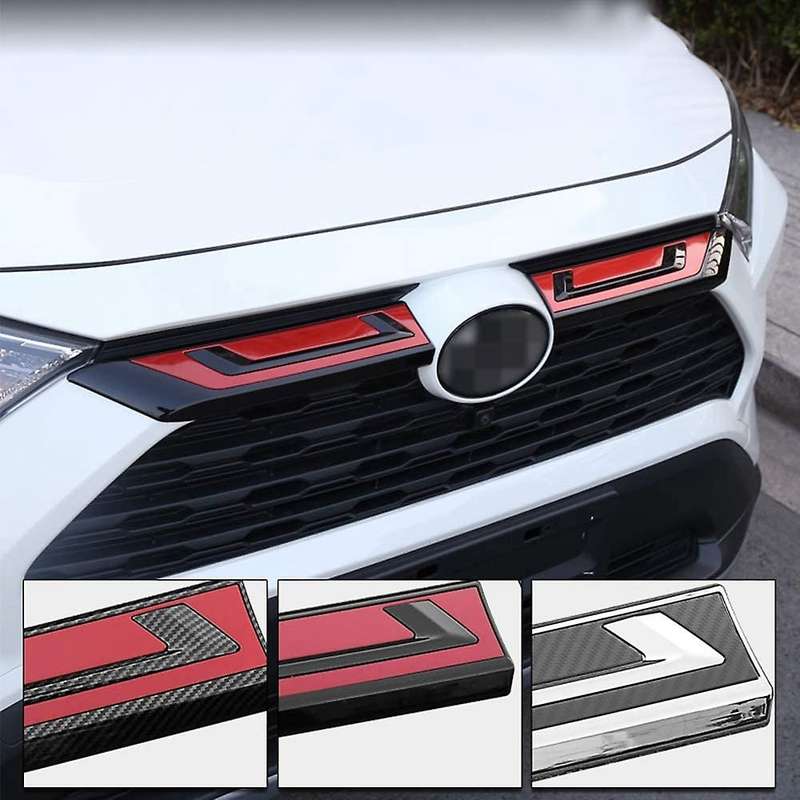 2PCS Carbon Fiber Red Car Front Hood Grill Cover Bonnet Trim Decorative Strip Grille Cover for 2019-