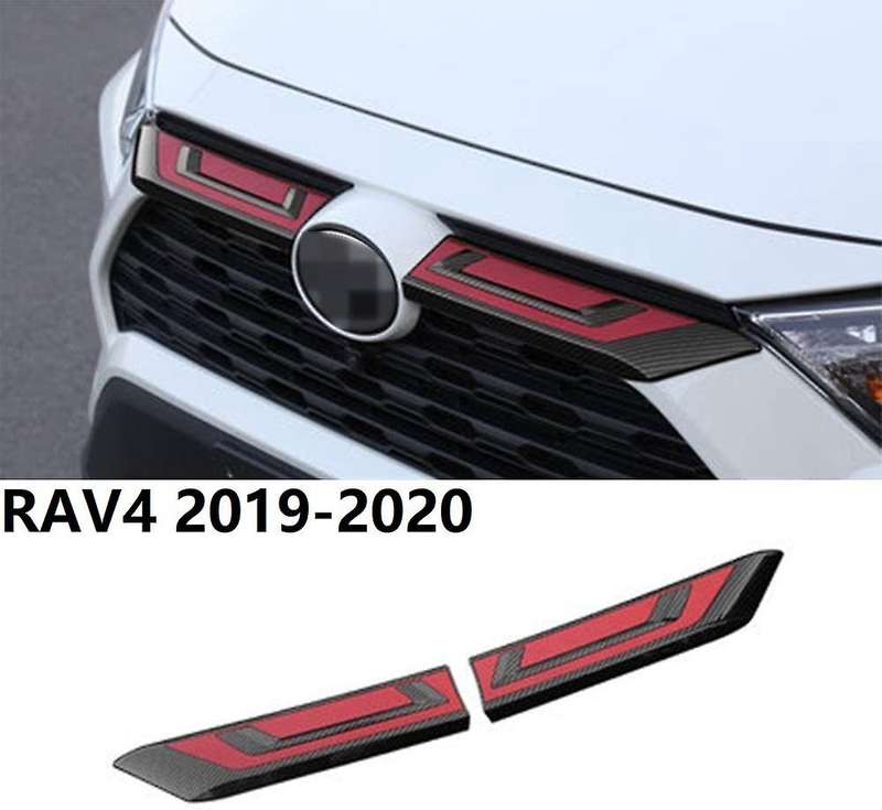 2PCS Carbon Fiber Red Car Front Hood Grill Cover Bonnet Trim Decorative Strip Grille Cover for 2019-