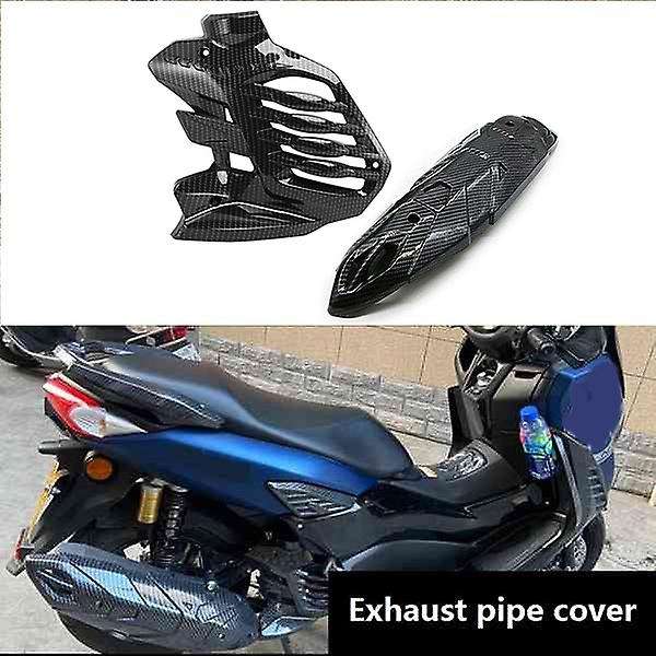 2PCS Carbon Fiber Plastic Exhaust Pipe Trim Cover & Radiator Grille for NMAX155 V2 2020 2021