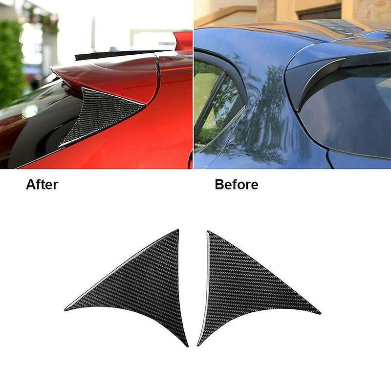 2Pcs Carbon Fiber Rear Window Spoiler Wing Trim for 3 Axela Hatchback 2014-18