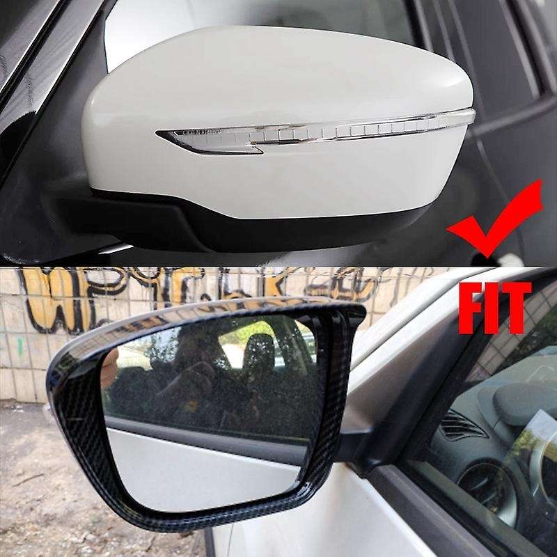 2Pcs Carbon Fibre Styling Accessories Rearview Mirror Rain Eyebrow Frame Cover Trim for Juke 2015-20