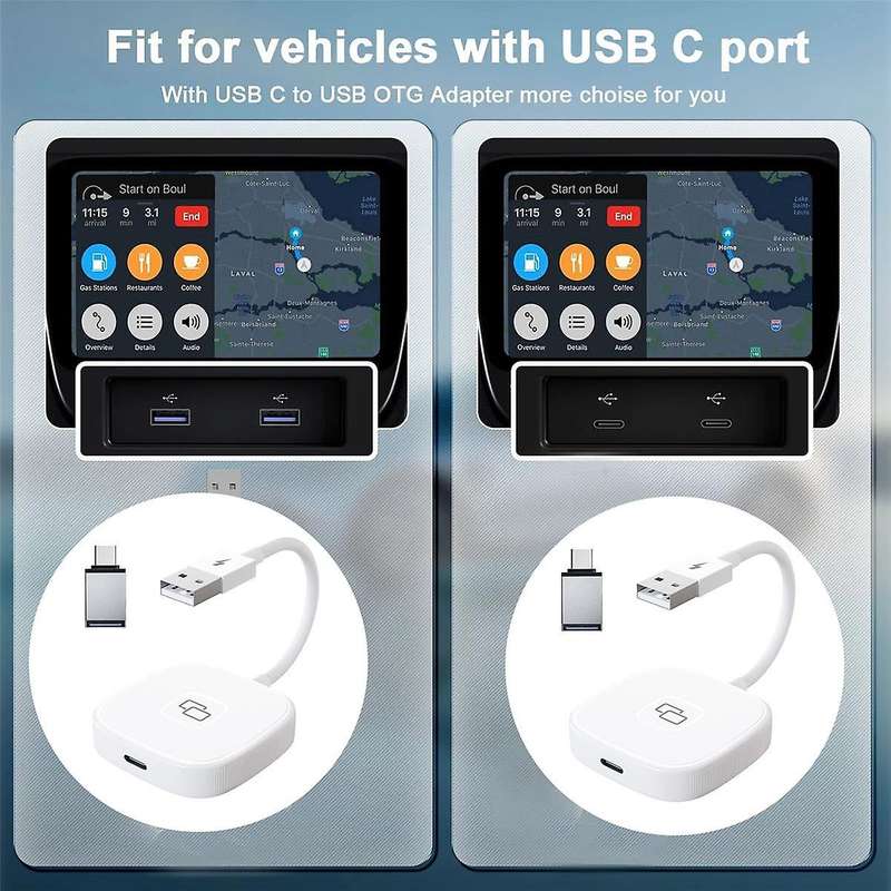 2PCS CarPlay Mirror Adapter for Wired CarPlay Mirror Dongle with PD for Converting Video to Car Disp