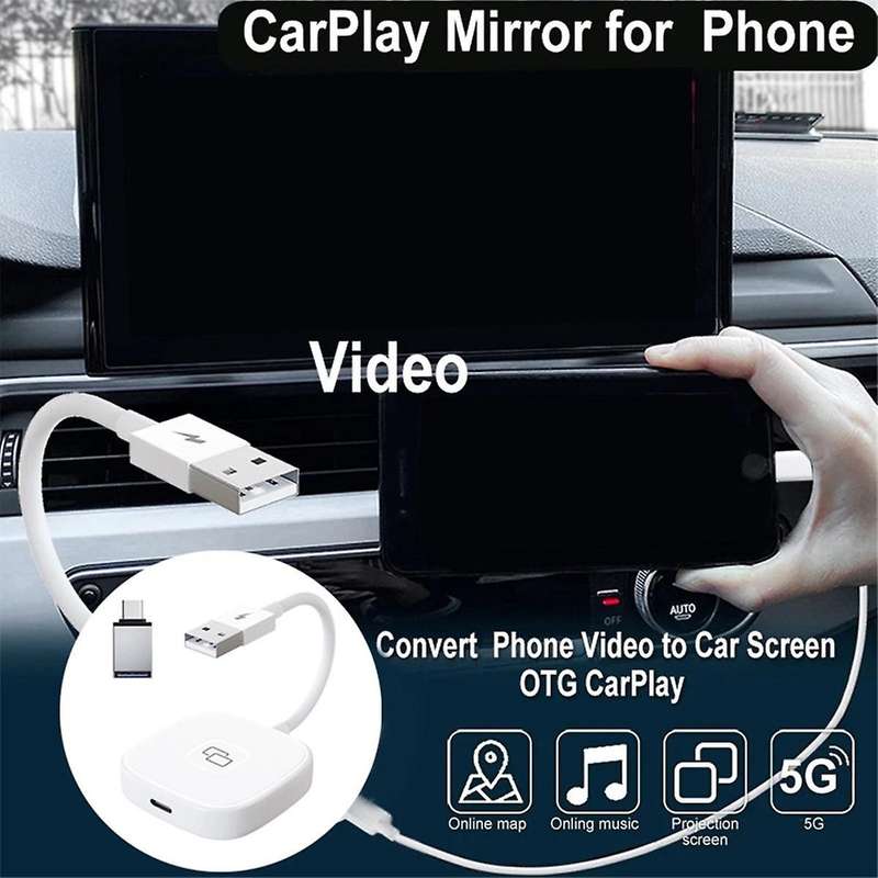 2PCS CarPlay Mirror Adapter for Wired CarPlay Mirror Dongle with PD for Converting Video to Car Disp