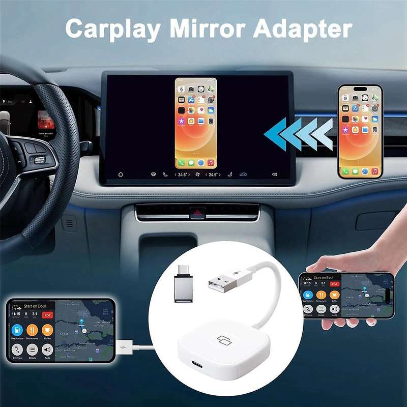 2PCS CarPlay Mirror Adapter for Wired CarPlay Mirror Dongle with PD for Converting Video to Car Disp