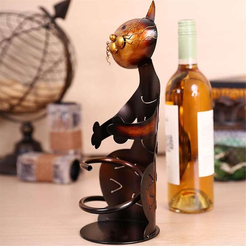 2pcs Cat Wine Holder Rack Cat Shaped Wine Holder Stand Metal Decorative Cat Wine Bottle Holder Sculp