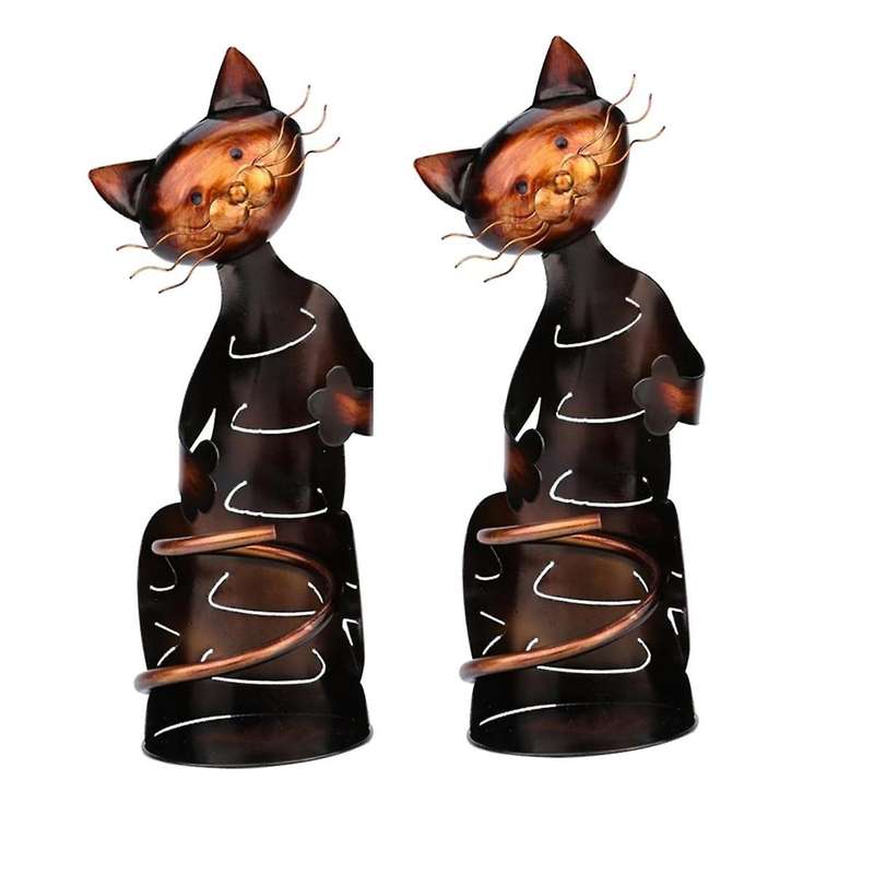 2pcs Cat Wine Holder Rack Cat Shaped Wine Holder Stand Metal Decorative Cat Wine Bottle Holder Sculp