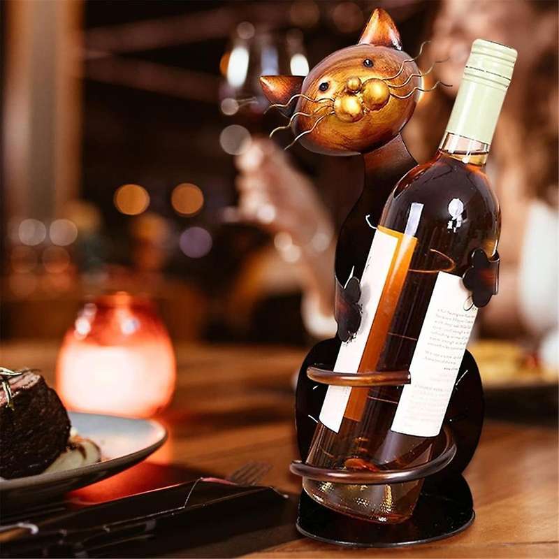 2pcs Cat Wine Holder Rack Cat Shaped Wine Holder Stand Metal Decorative Cat Wine Bottle Holder Sculp