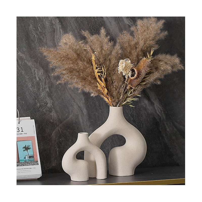 2Pcs Ceramic Vase Modern Vases Decor,Nordic Minimalist Decorative Geometric Vases for Bookshelf