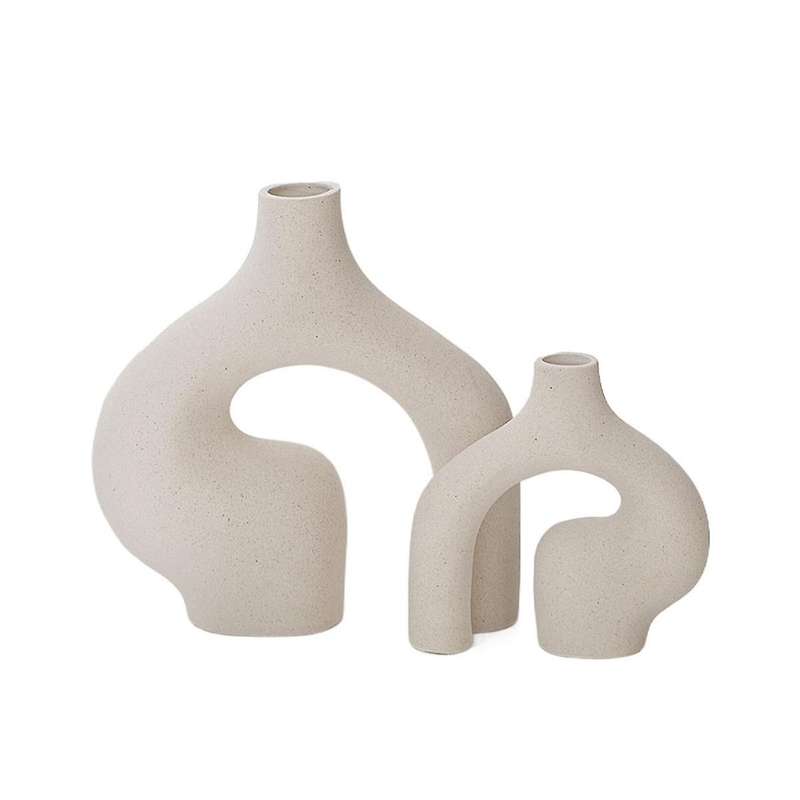 2Pcs Ceramic Vase Modern Vases Decor,Nordic Minimalist Decorative Geometric Vases for Bookshelf